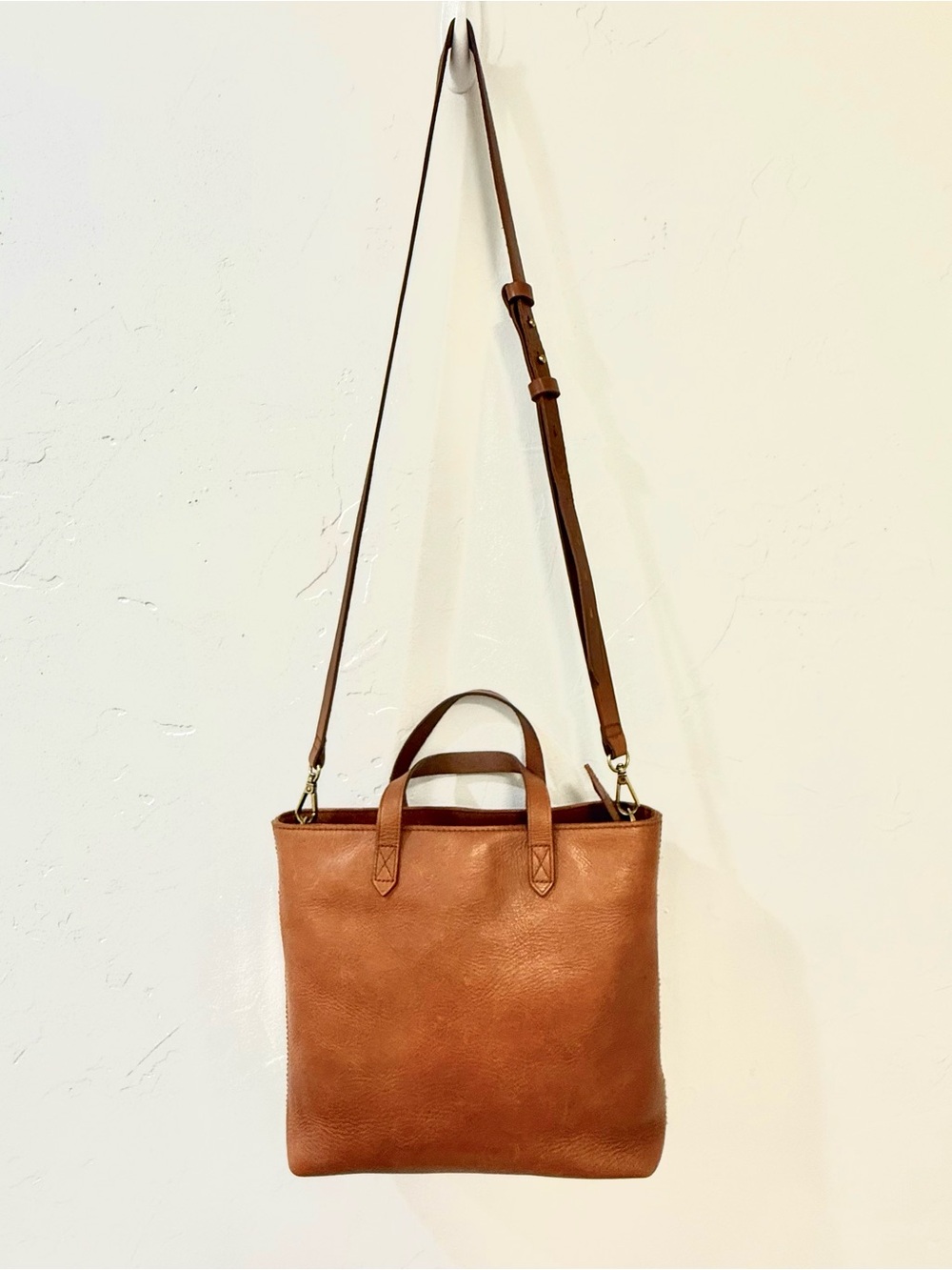 Madewell Tan Leather Transport Crossbody Tote with Top Handles & Removable Strap